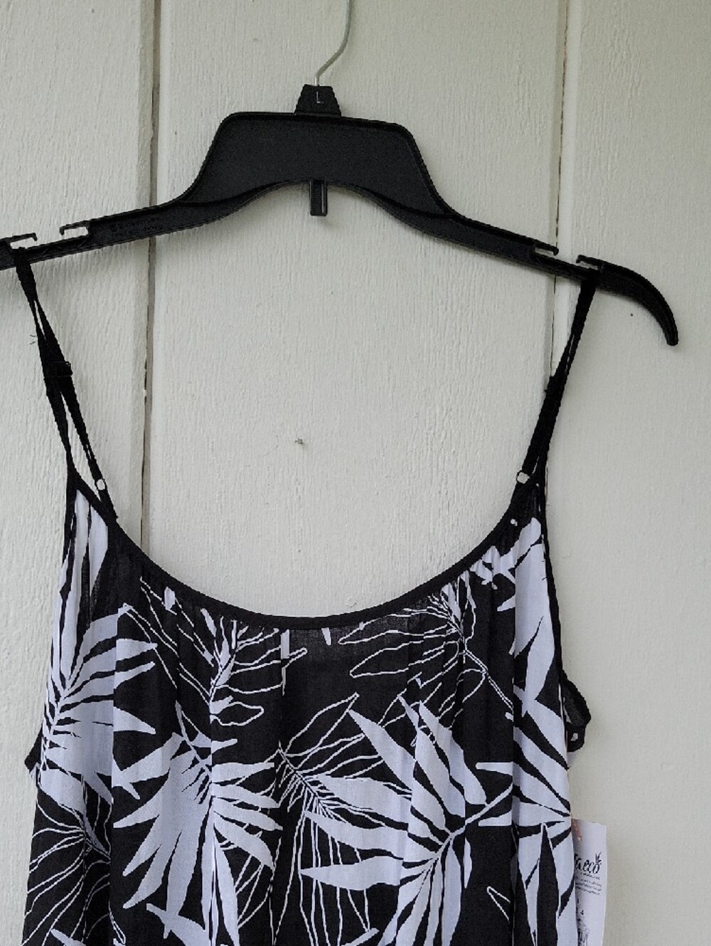 Black & White Leaf-Print Maxi Dress - Sleeveless Cruise Beach - Picture 5 of 10